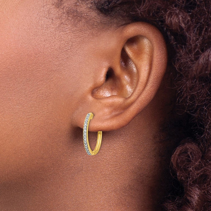 Designer 14K Yellow Gold Diamond-Accented Milgrain Hoop Earrings - Affordable Luxury-3