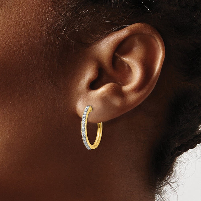Order Stylish 14K Yellow Gold Diamond-Accented Hinged Hoop Earrings - Luxury Design-3