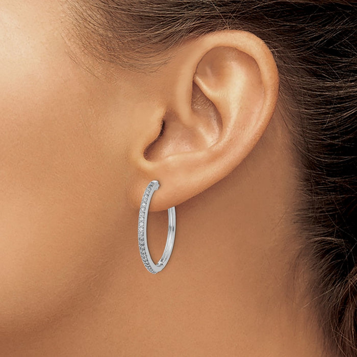 Shop Stylish 14K White Gold Diamond-Accented Milgrain Hinged Hoop Earrings-3