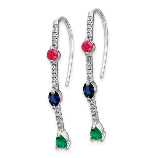 Shop Stylish 14K White Gold Diamond Earrings with Ruby, Sapphire & Emerald