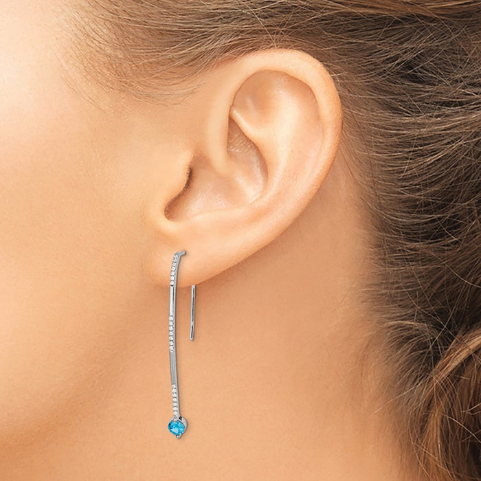 Buy Stylish 14K White Gold Earrings with Diamond Accents & Blue Topaz, 5.5g-3