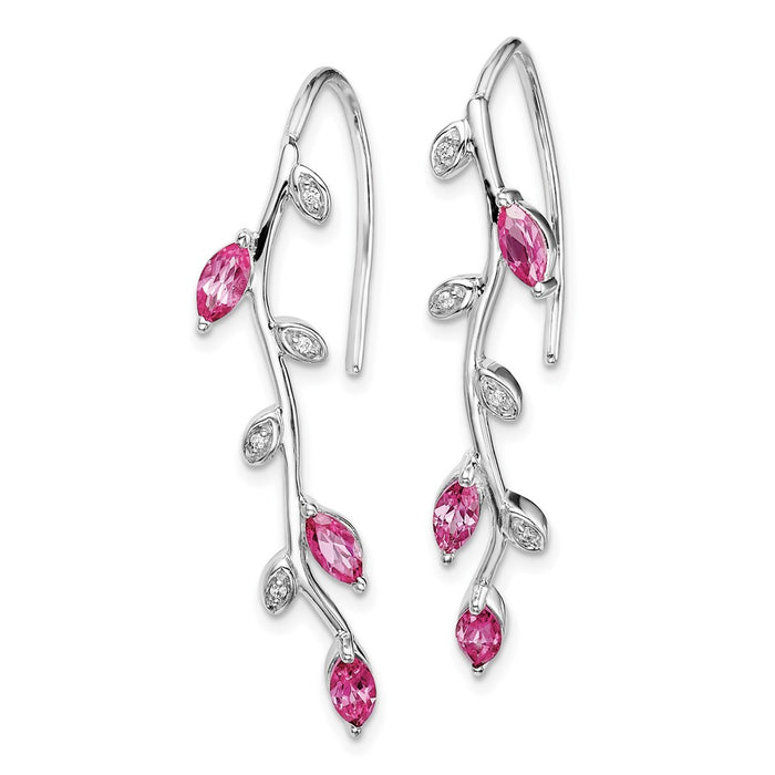 High-Quality 14K White Gold Earrings with Diamonds & Pink Sapphires - Stylish Value-2