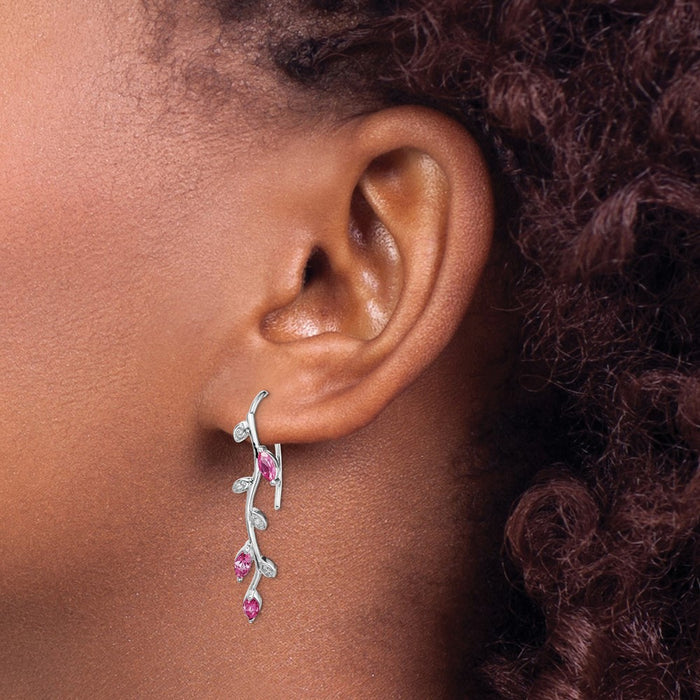 High-Quality 14K White Gold Earrings with Diamonds & Pink Sapphires - Stylish Value-3
