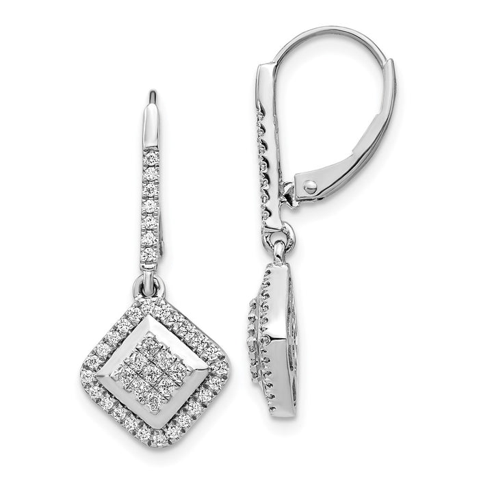 Exclusive 14K White Gold Diamond Cluster Drop Earrings - Stylish & Affordable-1