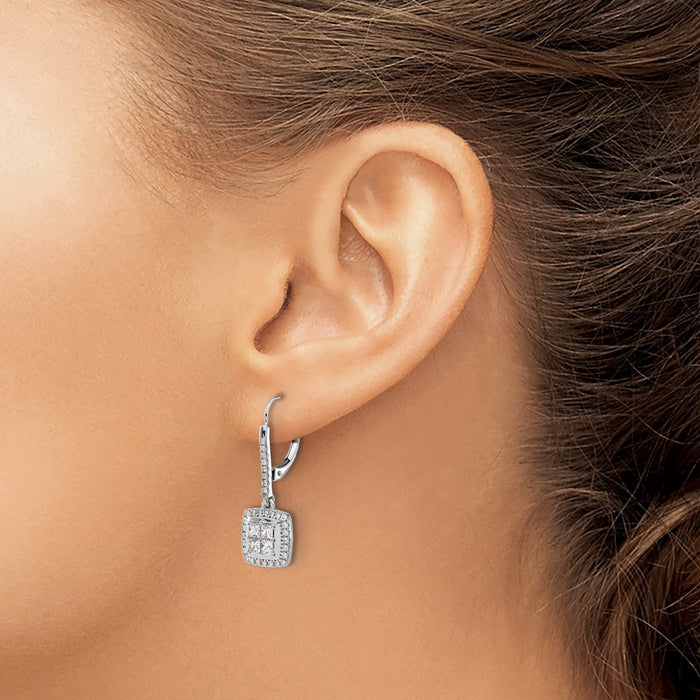 Buy 14K White Gold Diamond Cluster Drop Earrings - Stylish & Affordable Luxury!-3