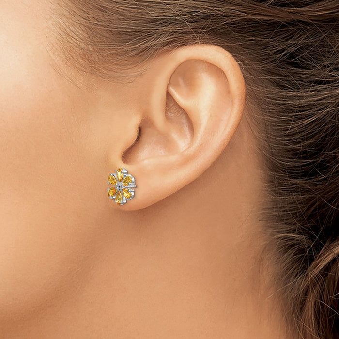 Shop Designer 14K White Gold Floral Earrings with Citrine & Diamonds - Luxury Style-3