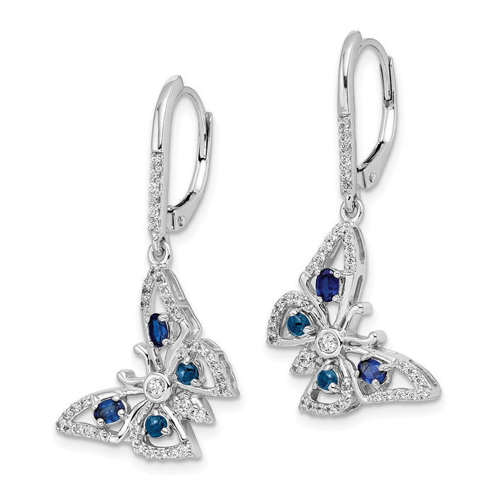 Shop Stylish 14K White Gold Diamond & Sapphire Butterfly Earrings - 1.5" Long-2