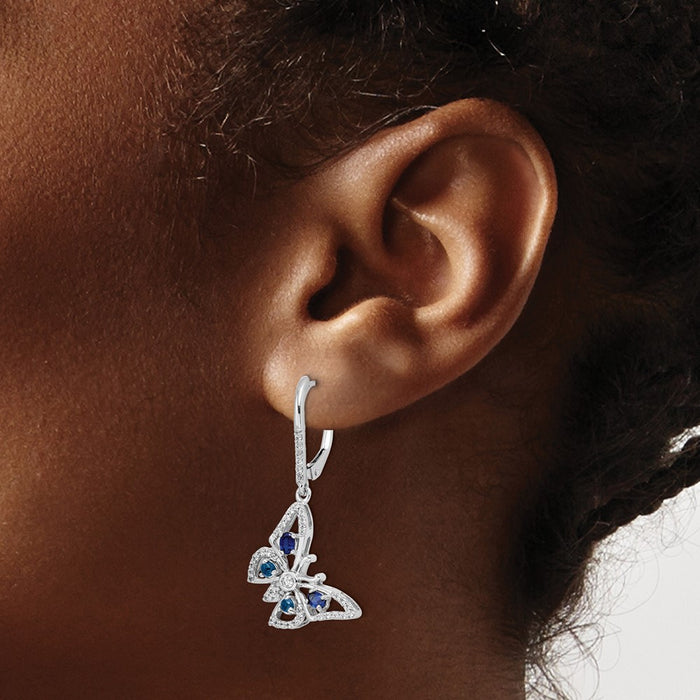 Shop Stylish 14K White Gold Diamond & Sapphire Butterfly Earrings - 1.5" Long-3