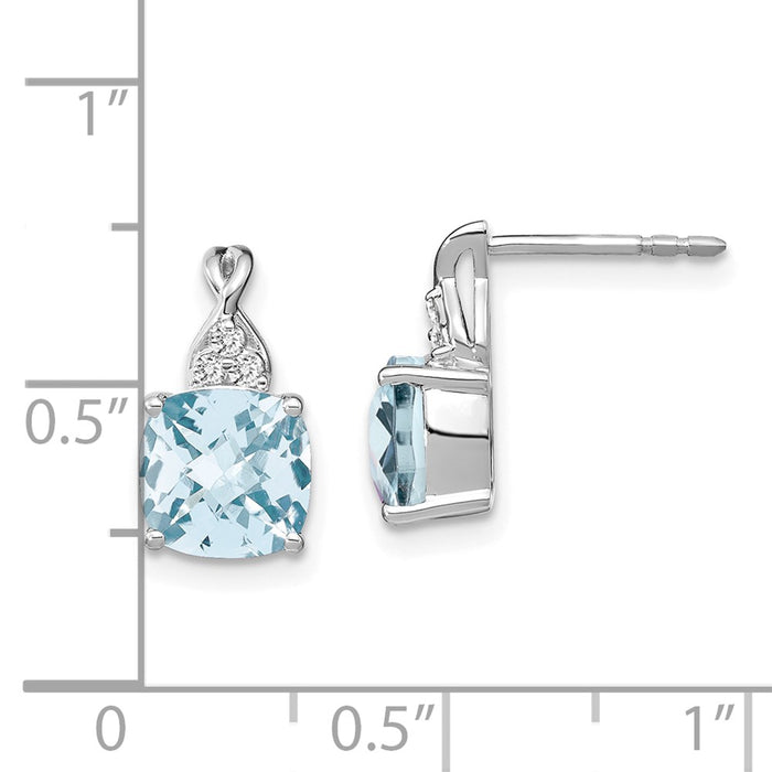 Buy Stylish 14K White Gold Aquamarine & Diamond Checkerboard Earrings-4
