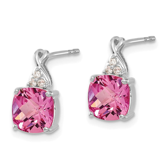 Shop Stylish 14K White Gold Checkerboard Pink Sapphire & Diamond Earrings-2