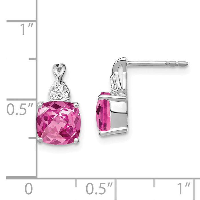 Shop Stylish 14K White Gold Checkerboard Pink Sapphire & Diamond Earrings-4