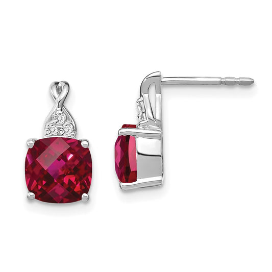 Buy 14K White Gold Checkerboard Ruby & Diamond Earrings | Stylish Luxury