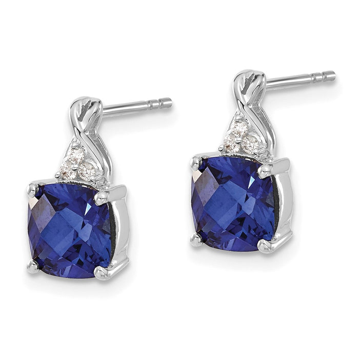 Exclusive 14K White Gold Checkerboard Design Earrings with Sapphire & Diamonds-2