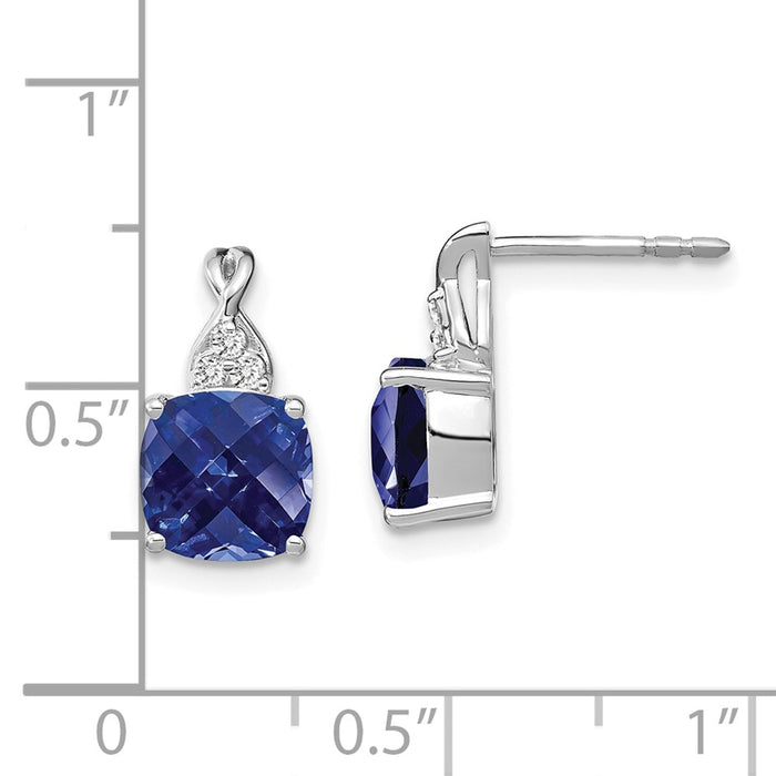 Exclusive 14K White Gold Checkerboard Design Earrings with Sapphire & Diamonds-4