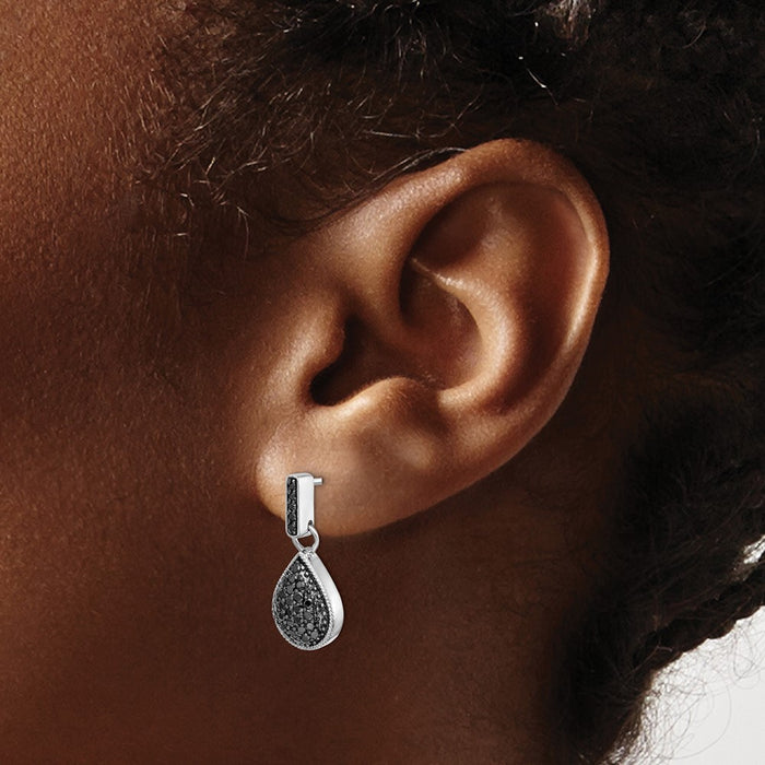 Buy Stylish 14K White Gold Black Diamond Teardrop Dangle Earrings - 5.5g-3