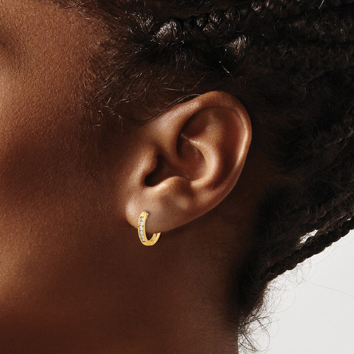 Shop Stylish 10K Gold Hinged Hoop Earrings with Diamond Studs - Luxury Look-3