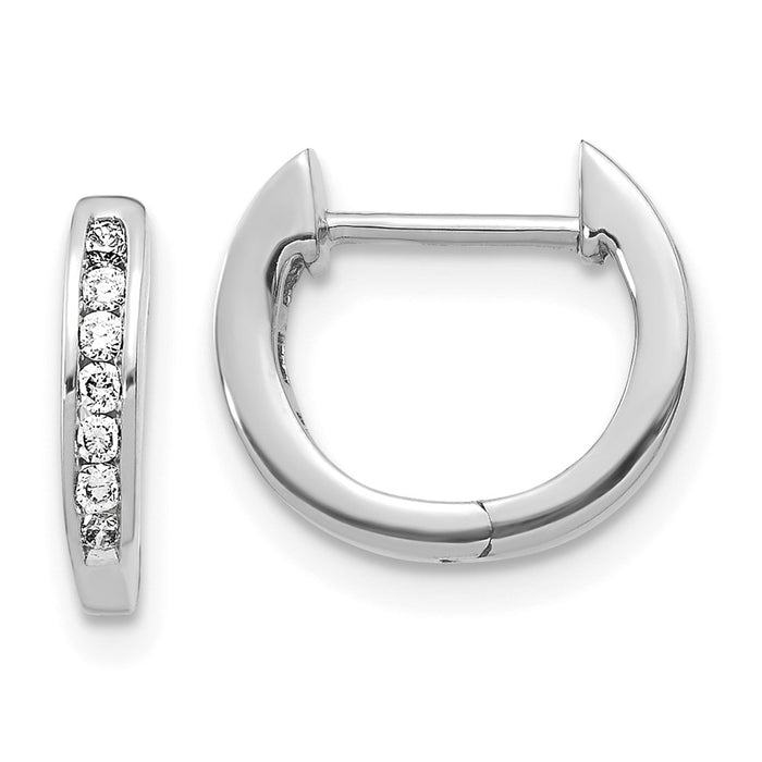 Buy Stylish 14K White Gold Polished Diamond Hinged Hoop Earrings-1