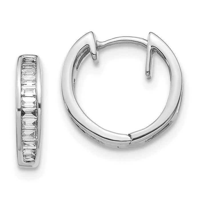 Buy Stylish 10K White Gold Baguette Diamond Hinged Hoop Earrings - Luxury Value!-1