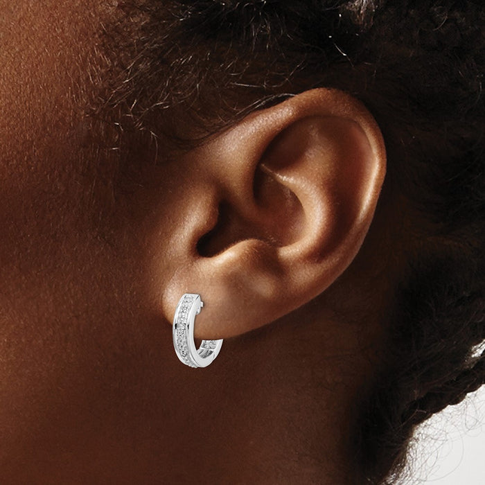 Buy Affordable 14K White Gold Diamond-Studded Hinged Hoop Earrings - Stylish!-3