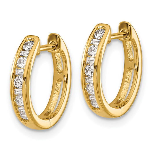 Shop Stylish 14K Gold Round & Baguette Diamond Hoop Earrings - Exclusive Value!