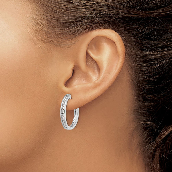 High-Quality 14K White Gold Diamond-Accented Hinged Hoop Earrings - Stylish Value-3