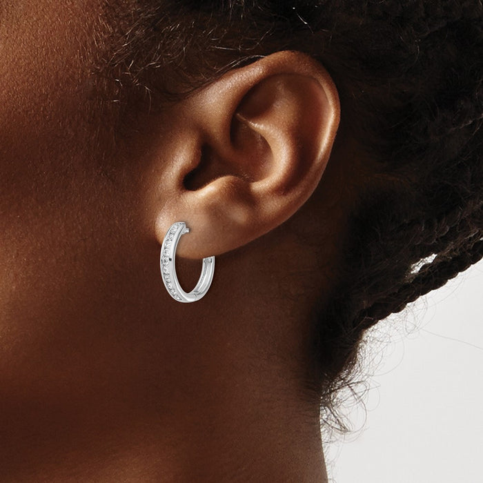 Shop Stylish 10K White Gold Diamond-Accented Hinged Hoop Earrings, 1.5"-3