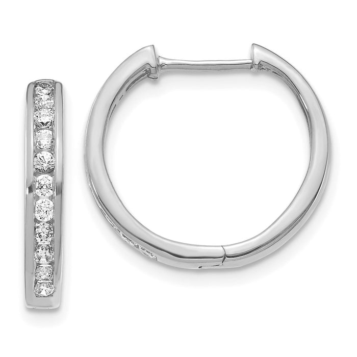 Shop Stylish 10K White Gold Diamond-Accented Hinged Hoop Earrings, 1.5"-1