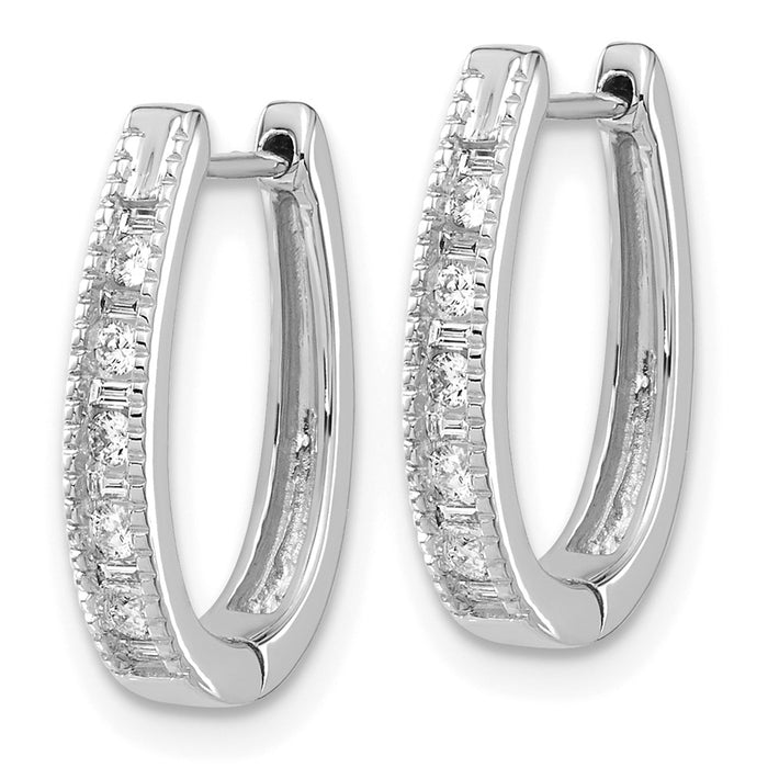 Buy Stylish 14K White Gold Oval Hinged Hoop Earrings with Diamonds - Luxury Value!-2