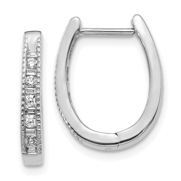 Buy Stylish 14K White Gold Oval Hinged Hoop Earrings with Diamonds - Luxury Value!-1