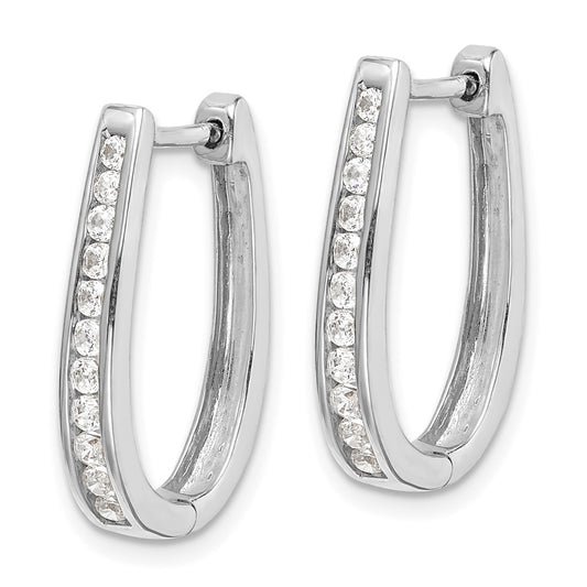 Exclusive 14K White Gold Oval Hinged Hoop Earrings with Diamonds - Stylish Luxury