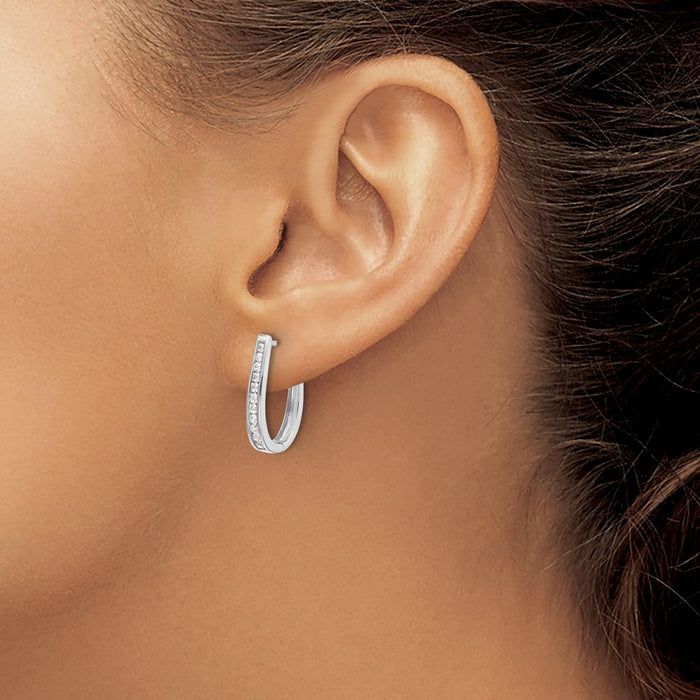 Exclusive 14K White Gold Oval Hinged Hoop Earrings with Diamonds - Stylish Luxury-3