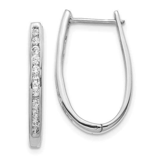 Buy Exclusive 10K White Gold Oval Hinged Hoop Earrings with Diamonds - Stylish Value