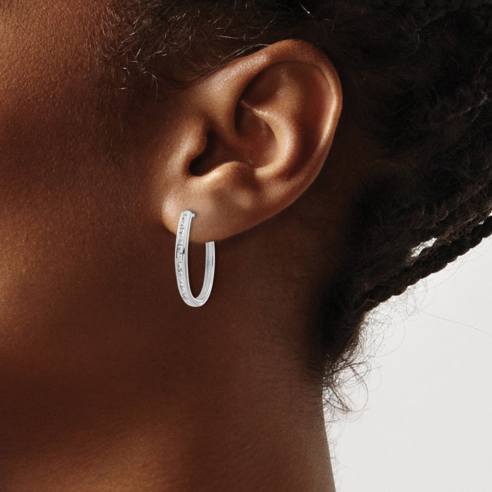 Shop Exclusive 14K White Gold Oval Hinged Hoop Earrings with Diamonds - Stylish Value-3