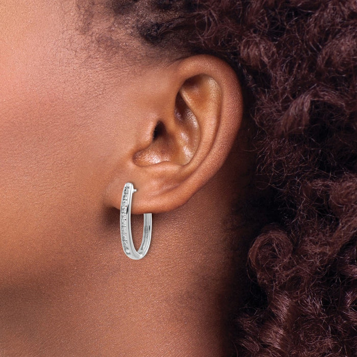 Shop Stylish 14K White Gold Oval Hinged Hoop Earrings with Diamonds - Luxury Value-3