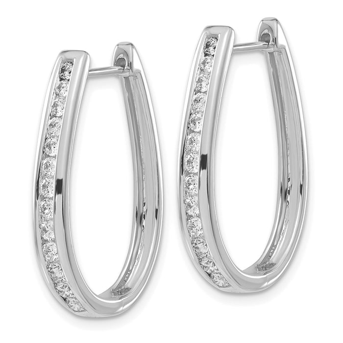 Exclusive 14K White Gold Diamond-Studded Oval Hinged Hoop Earrings - Luxury Value-2