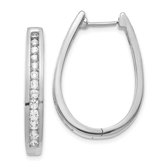 Exclusive 14K White Gold Diamond-Studded Oval Hinged Hoop Earrings - Luxury Value