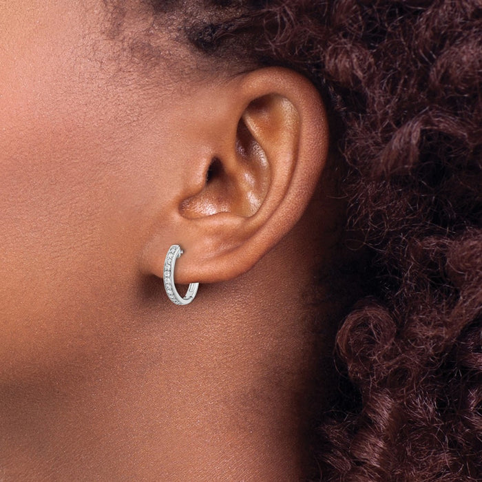 Exclusive 10K White Gold Diamond-Accented Hoop Earrings - Stylish Value!-3