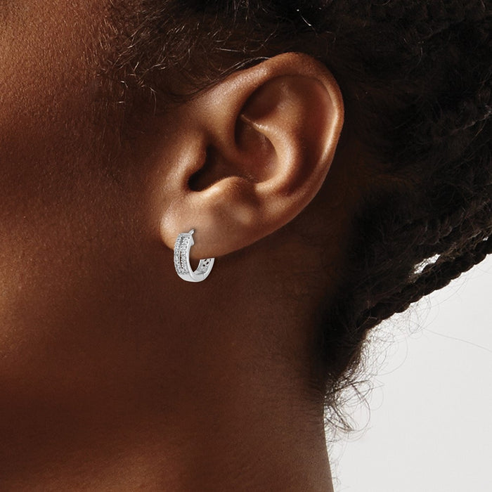 High-Quality 14K White Gold Diamond-Accented Hoop Earrings - Stylish Value!-3