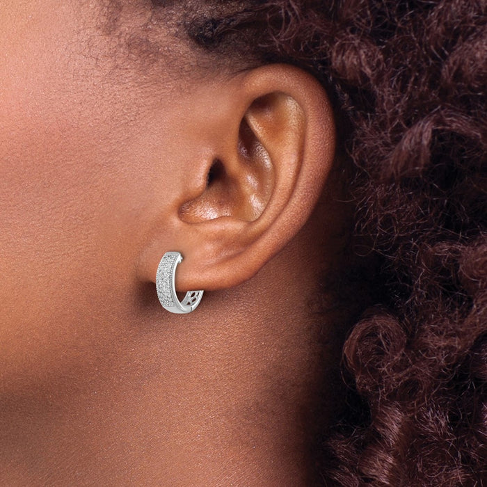 Shop Stylish 14K White Gold Diamond-Accented Hinged Hoop Earrings - 1.5"-3