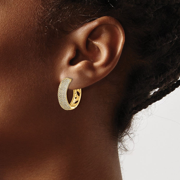 Designer 14K Gold Diamond-Accented Hinged Hoop Earrings - Stylish Value!-3