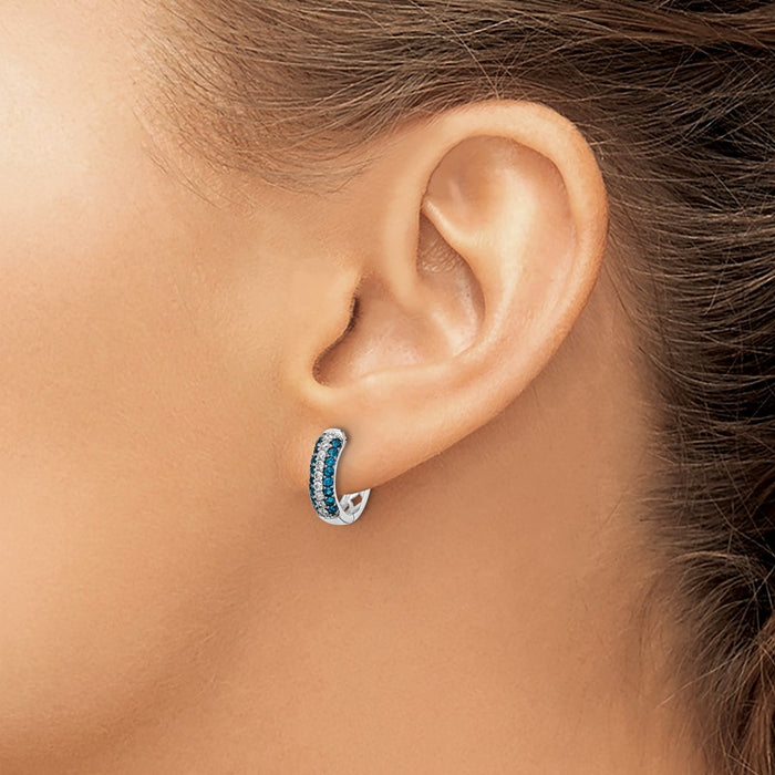 Exclusive 14K White Gold Hinged Hoop Earrings with Blue & White Diamonds-3