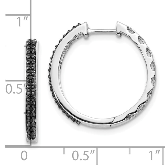 Buy Stylish 10K White Gold Hinged Hoop Earrings | 2mm, Black Diamonds, Value!-4