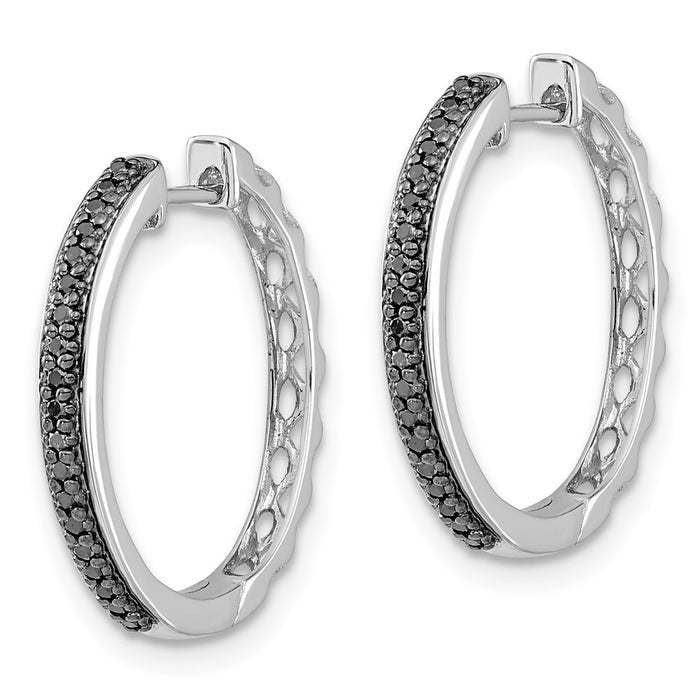 Exclusive 14K White Gold 2mm Hinged Hoop Earrings with Black Diamonds - Stylish Luxury-2