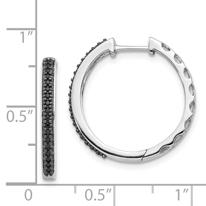 Exclusive 14K White Gold 2mm Hinged Hoop Earrings with Black Diamonds - Stylish Luxury-4