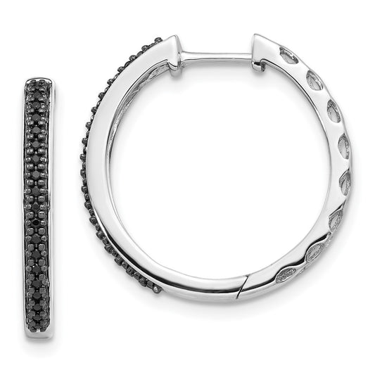 Exclusive 14K White Gold 2mm Hinged Hoop Earrings with Black Diamonds - Stylish Luxury