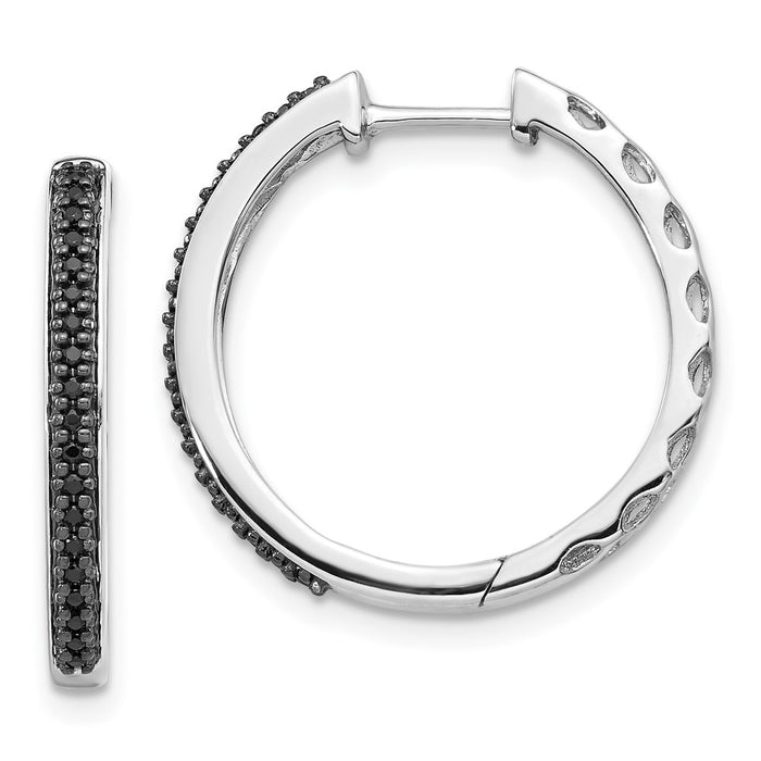 Exclusive 14K White Gold 2mm Hinged Hoop Earrings with Black Diamonds - Stylish Luxury-1