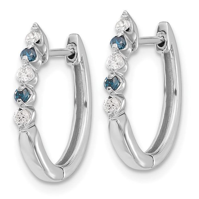 High-Quality 14K White Gold Hinged Hoop Earrings with Blue & White Diamonds - Stylish Value-2