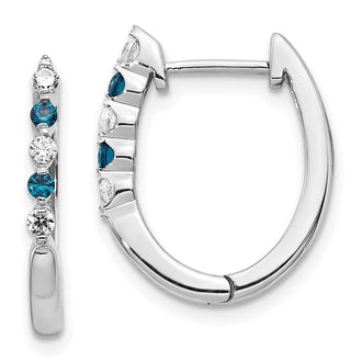 High-Quality 14K White Gold Hinged Hoop Earrings with Blue & White Diamonds - Stylish Value