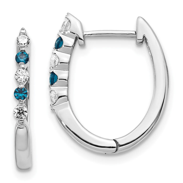 High-Quality 14K White Gold Hinged Hoop Earrings with Blue & White Diamonds - Stylish Value-1