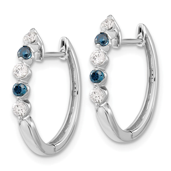 Shop Stylish 14K White Gold Hinged Hoop Earrings with Blue & White Diamonds-2